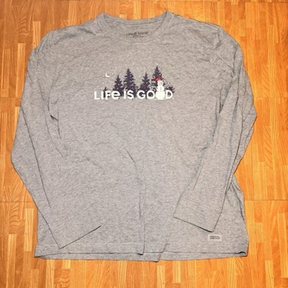 Life Is Good Snowman Christmas Long Sleeve T-Shirt Mens XL Gray Holiday Winter